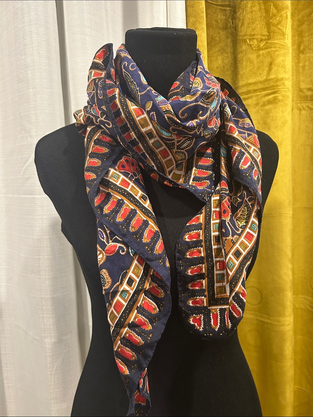 Stylish Navy Multicolor Patterned Womenβs Scarf Silk